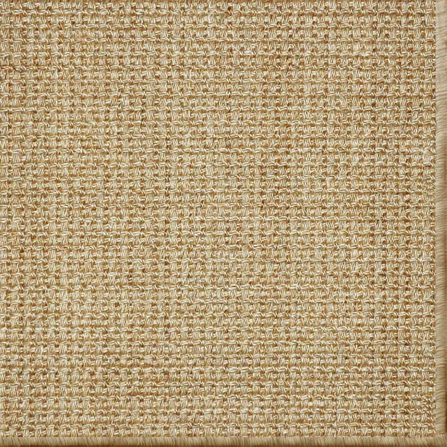 Close-up of a textured woven performance carpet in warm tan.