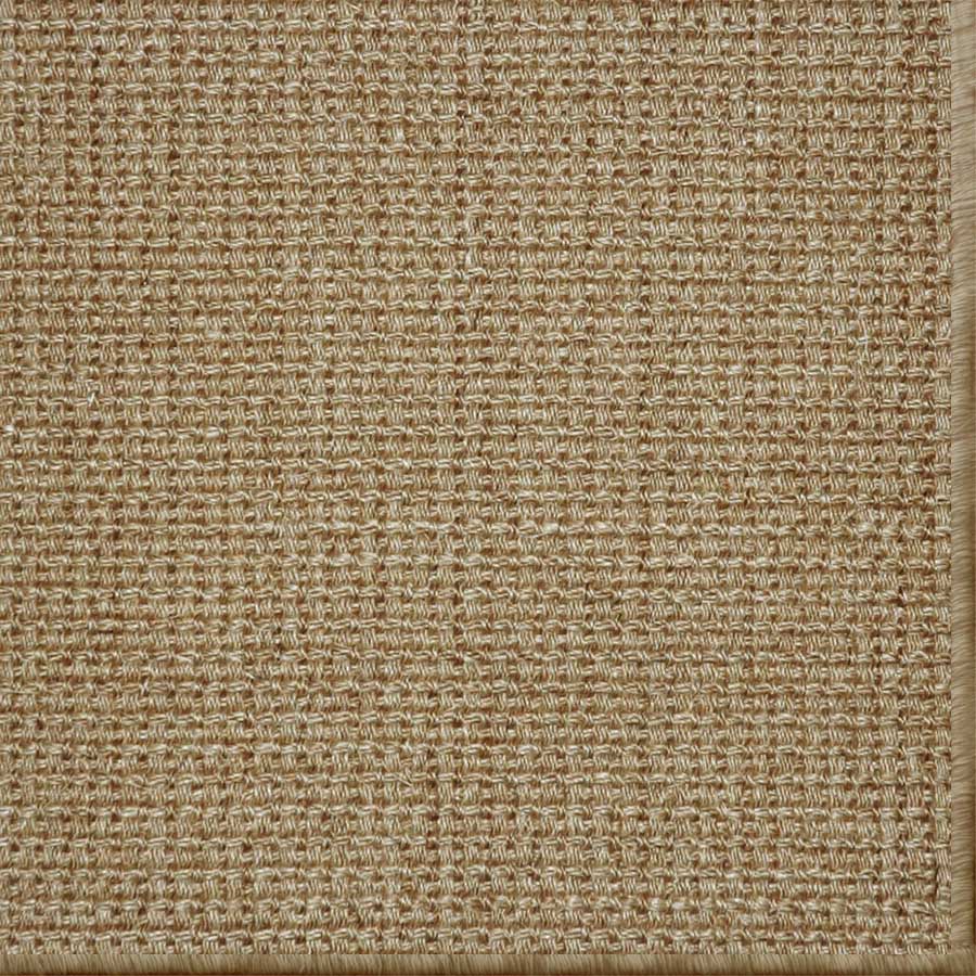 Close-up of a textured woven performance carpet in brown.