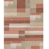 Patterned rug with geometric design in red and beige tones on a white background