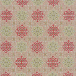 Decorative rug with red and green geometric pattern on a beige background
