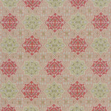 Decorative rug with red and green geometric pattern on a beige background
