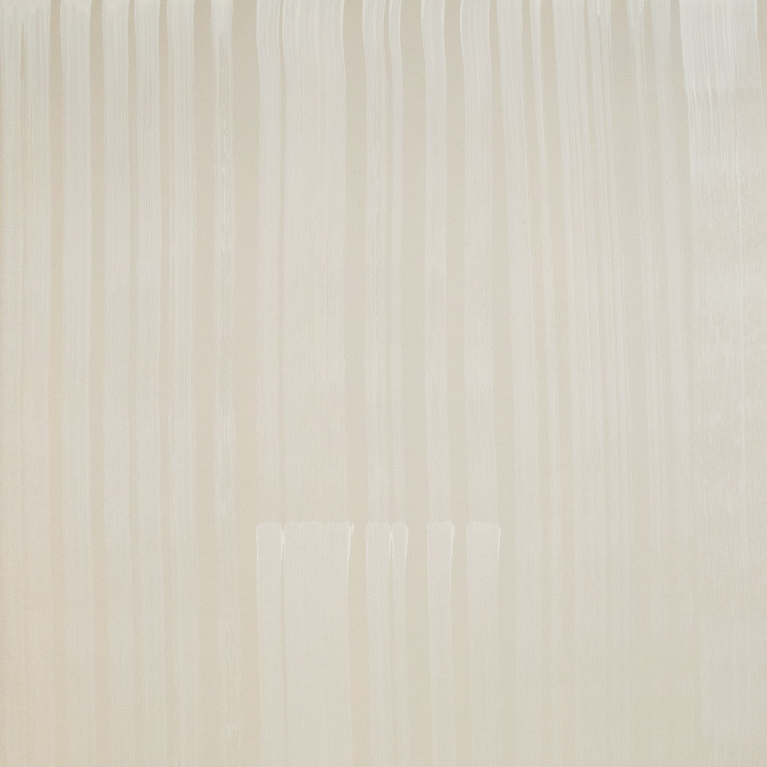 Detail of wallpaper in a muted stripe pattern in green on a greige field.