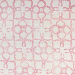 Detail of fabric in a botanical lattice print in pink on a cream field.
