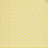 Close up of wallpaper with small scale playful geometric lattice pattern in yellow on a white background. 
