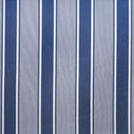 Detail of outdoor fabric in a classic stripe print in navy on a white field.
