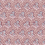 Wallpaper with blue and pink floral design on a pink background