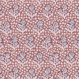 Wallpaper with blue and pink floral design on a pink background