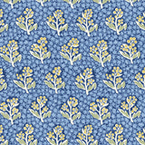 Wallpaper in a floral pattern with yellow flowers on a blue background