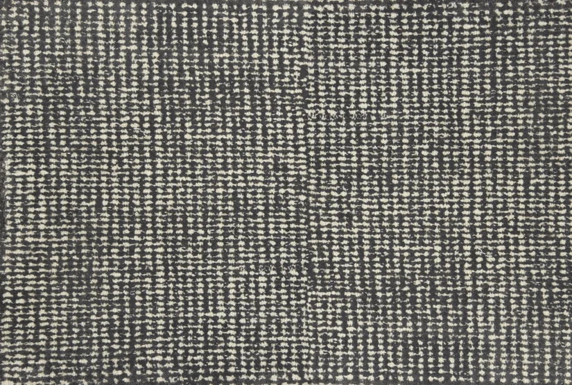 Broadloom carpet swatch, in a textured black and white design.