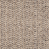 Broadloom carpet in a textural weave in shades of taupe, cream and navy blue.