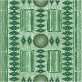 Detail of wallpaper in a playful geometric stripe print in shades of green with purple accents.