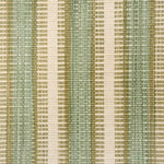 Broadloom carpet in a flatwoven stripe in green, turquoise and cream. 