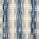 Broadloom carpet in a flatwoven stripe in light blue, cobalt and cream. 