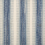 Broadloom carpet in a flatwoven stripe in light blue, cobalt and cream. 