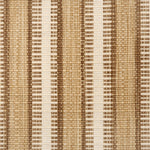 Broadloom carpet in a flatwoven stripe in brown, tan and cream. 