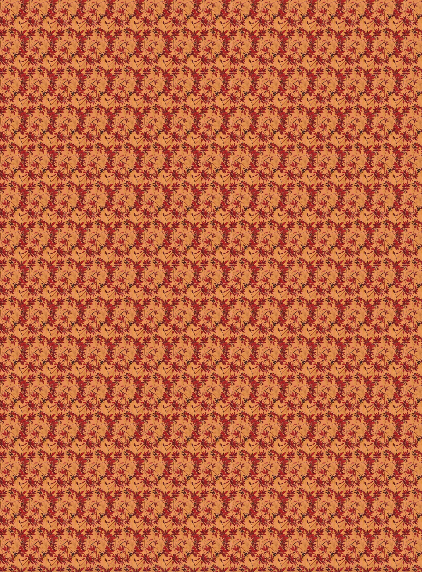 Small scale watercolor floral in red and orange.