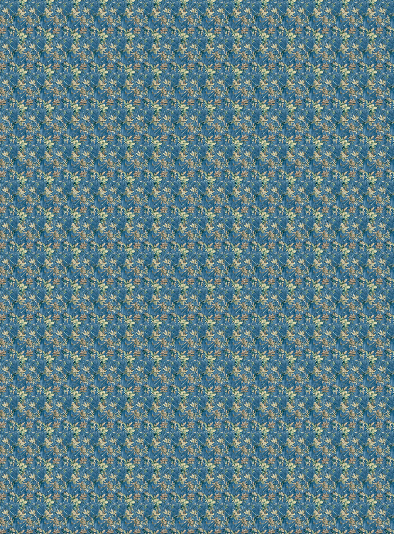 Small scale watercolor floral in green on a teal background. 