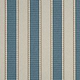 Striped flatweave runner detail in blue and white.