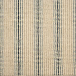 Broadloom carpet with widely spaced pin stripes in light and dark blue with oatmeal. 