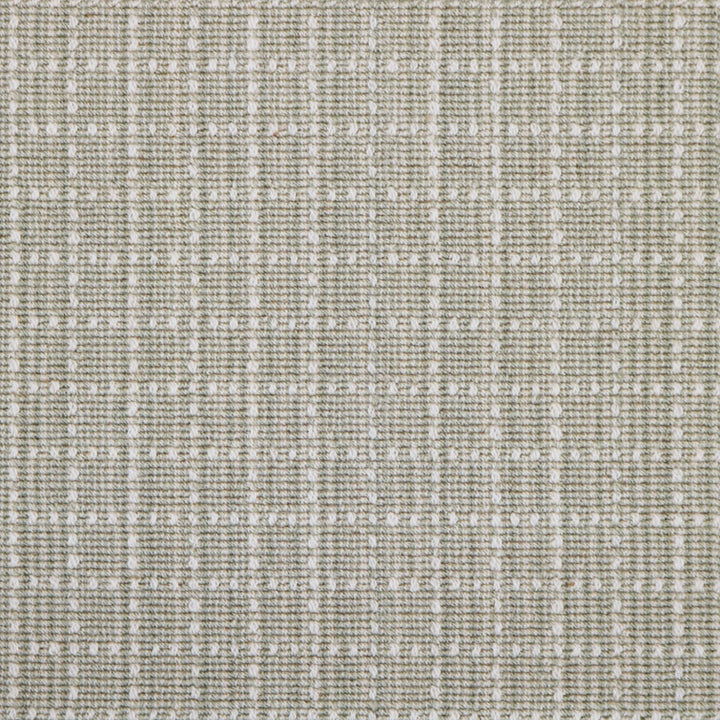 Broadloom carpet swatch in checkered pattern in light green and white. 