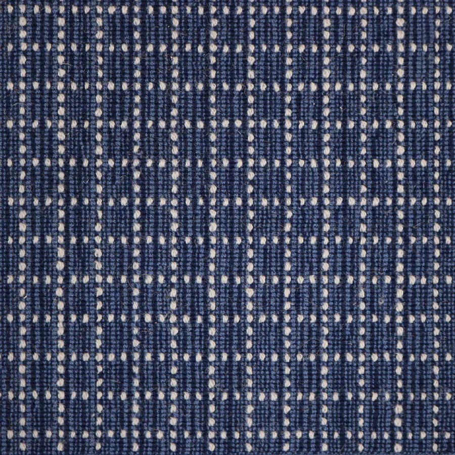 Broadloom carpet swatch in checkered pattern bright blue color