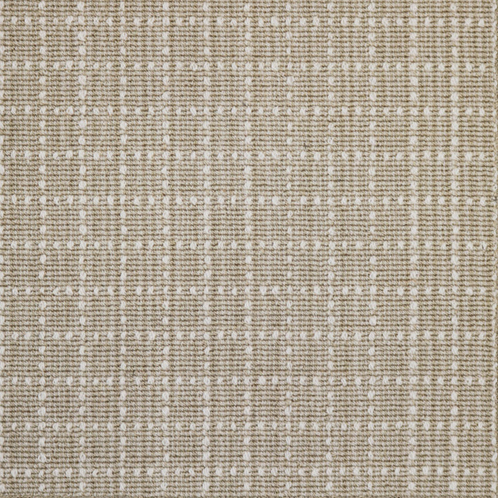 Broadloom carpet swatch in checkered pattern in beige. 