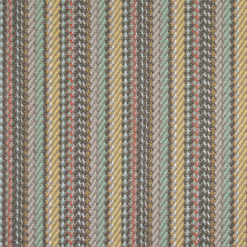 Striped flatweave runner detail in blue yellow taupe