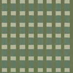 A wallpaper pattern detail in a gridded check pattern in green, sage and taupe.