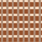 A fabric pattern detail in a gridded check pattern in brick red, clay and cream. 