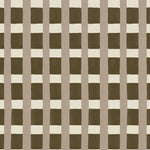 A fabric pattern detail in a gridded check pattern in brown, cream and mauve. 