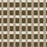 A fabric pattern detail in a gridded check pattern in brown, cream and mauve. 