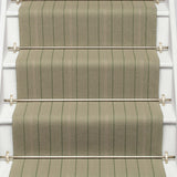 Striped flatweave runner in sage on white staircase