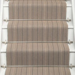 Striped flatweave runner in grey on white staircase