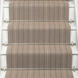 Striped flatweave runner in grey on white staircase