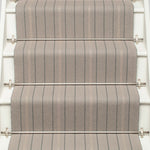 Striped flatweave runner in light grey on white staircase