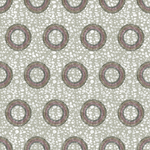 Detail of wallpaper in an intricate circular print in shades of green, red and gray.