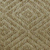 Close-up of a textured natural fibre woven diamond pattern rug in tan. 