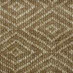 Close-up of a textured natural fibre woven diamond pattern rug in tan. 
