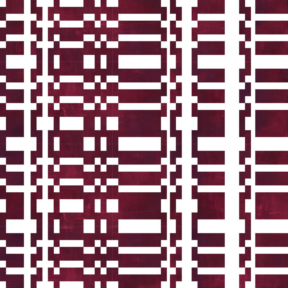 Modernist checkerboard pattern in maroon and cream.