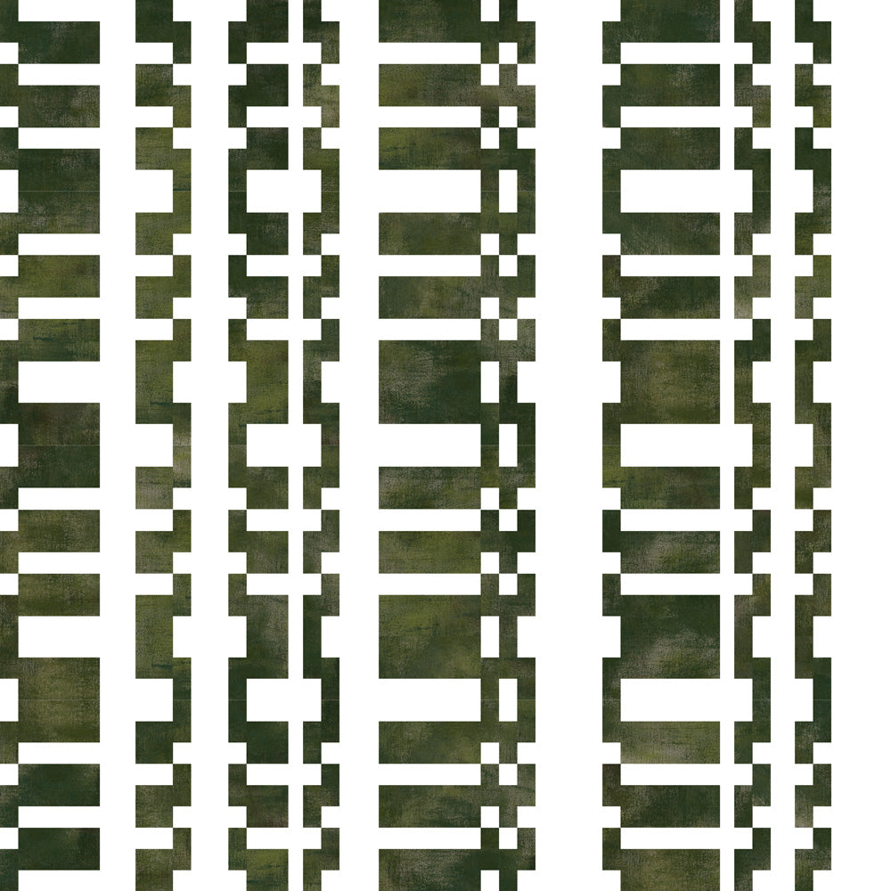 Modernist checkerboard pattern in hunter green and cream.