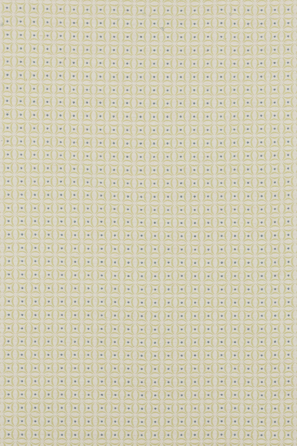 Woven fabric in a geometric grid print in yellow and blue on a tan field.