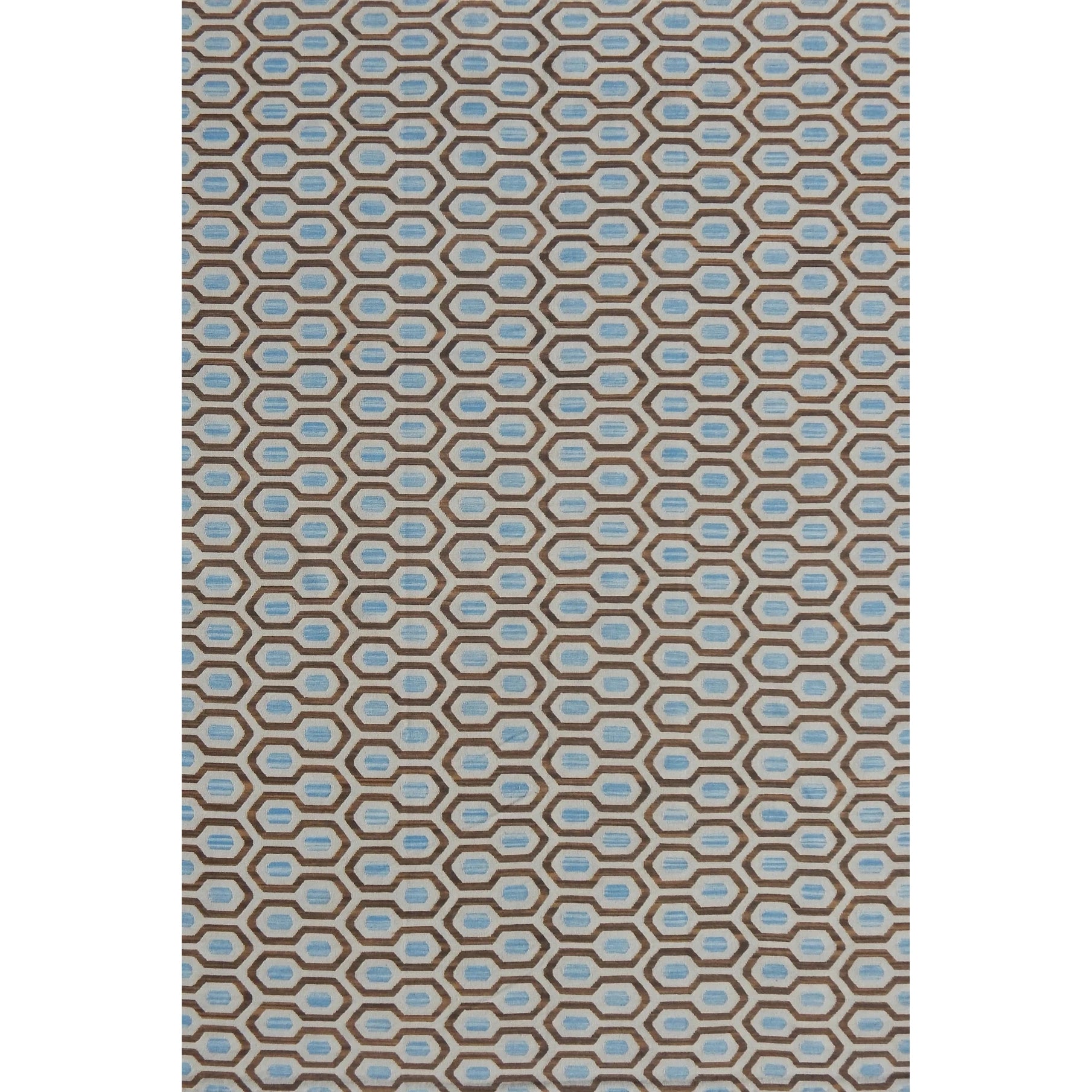 Flatweave rug with blue and brown geometric design