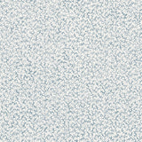 Printed fabric with small scale coral design in light blue on white. 