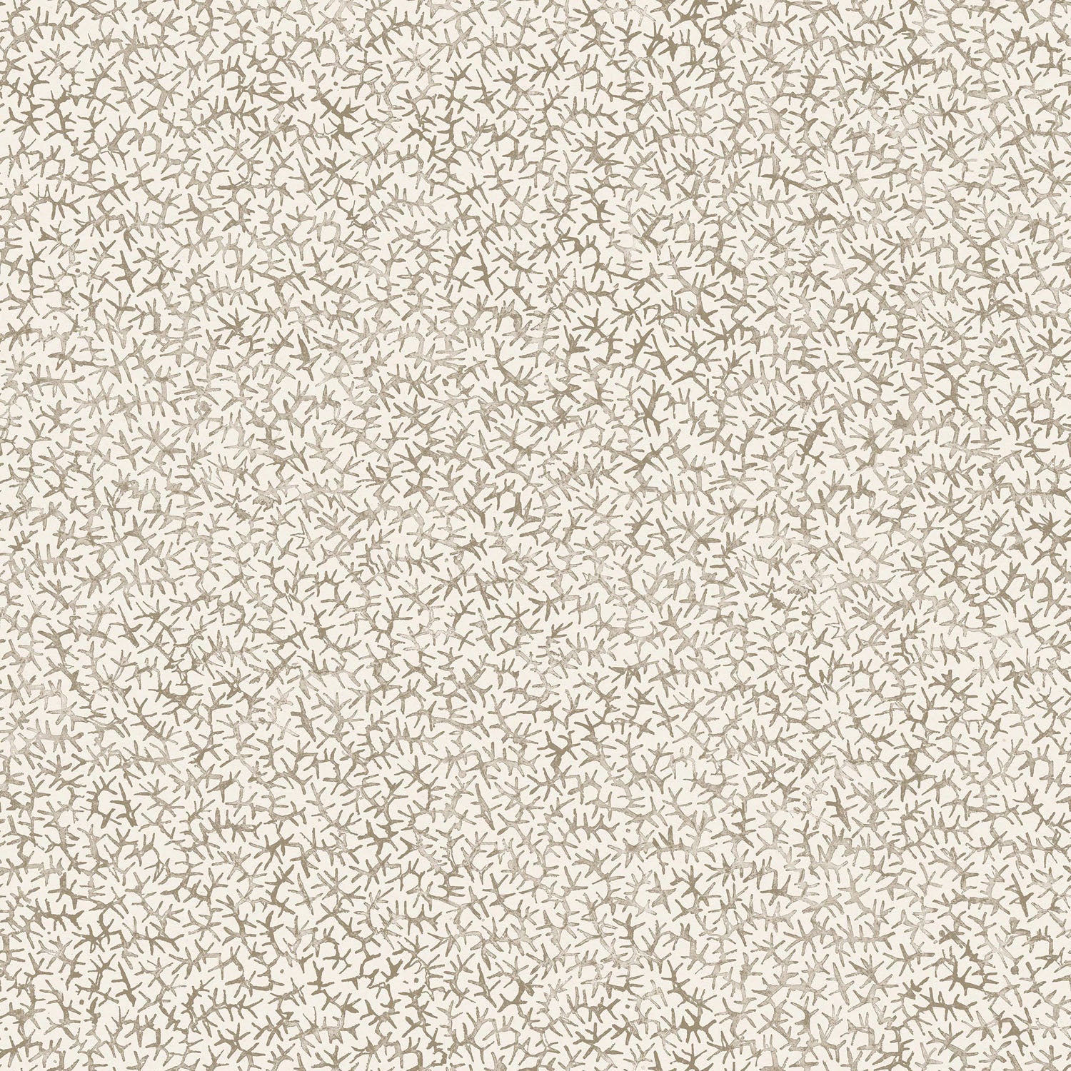 Printed fabric with small scale coral design in grey on white. 