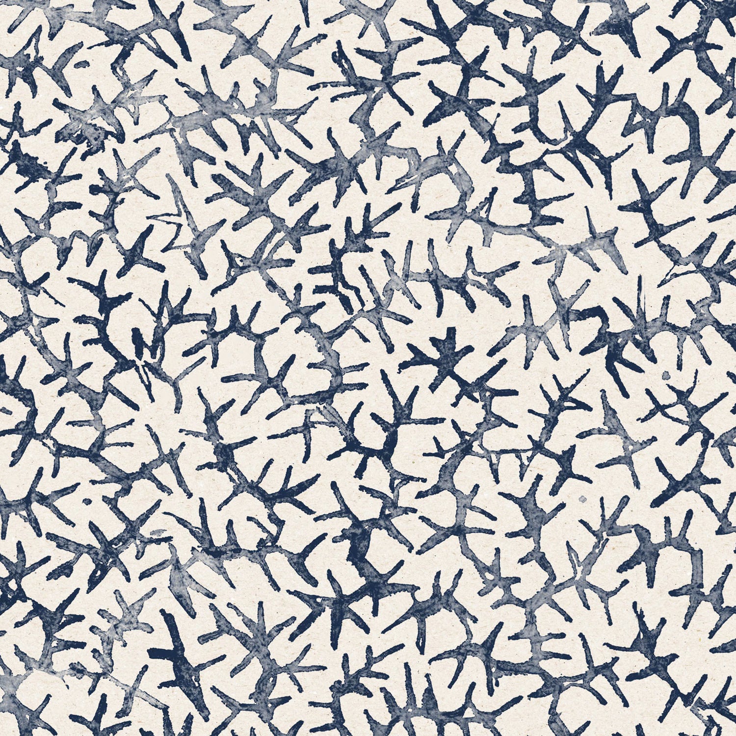 Wallpaper with small scale coral design in navy blue on white. 