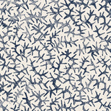 Wallpaper with small scale coral design in navy blue on white. 