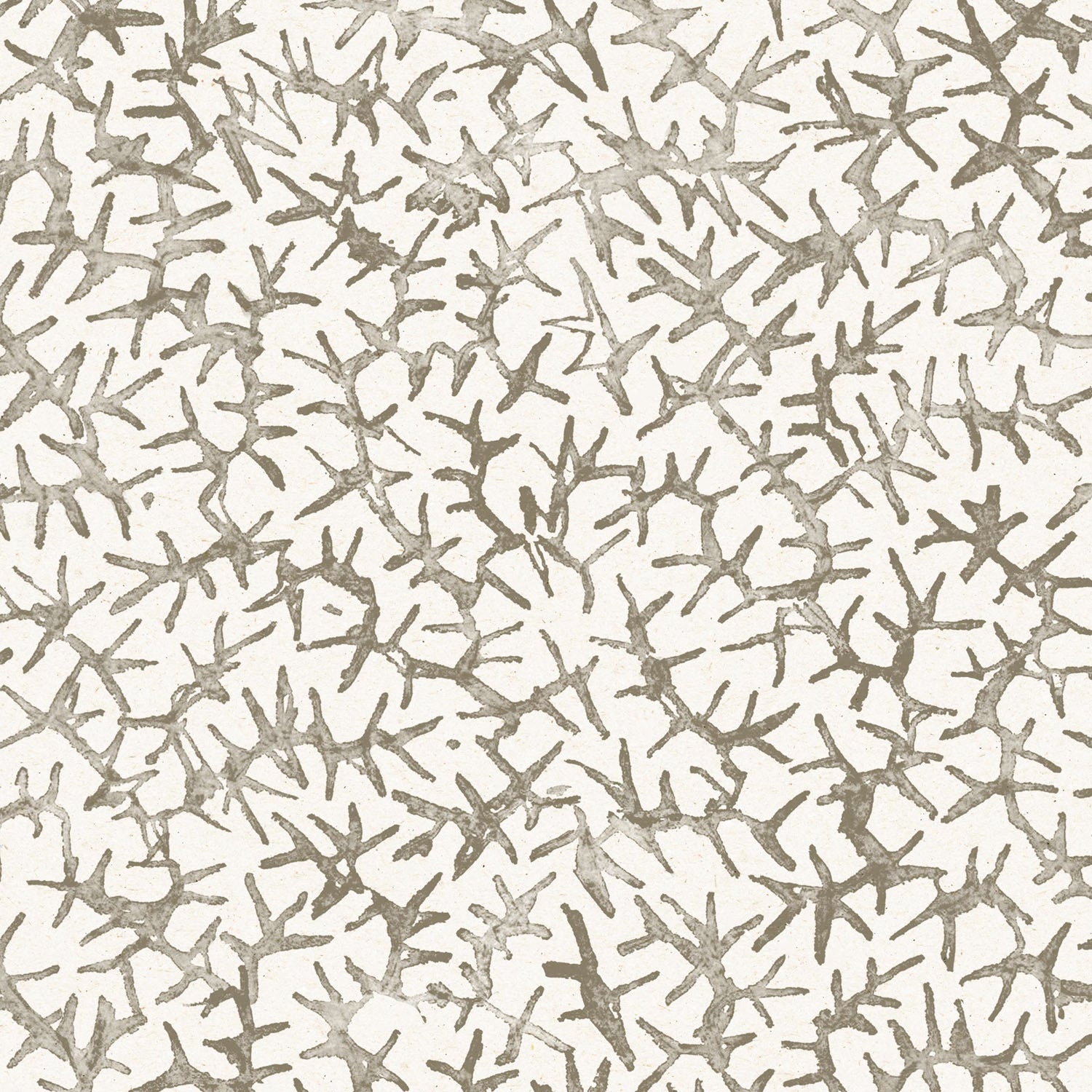 Wallpaper with small scale coral design in grey on white. 