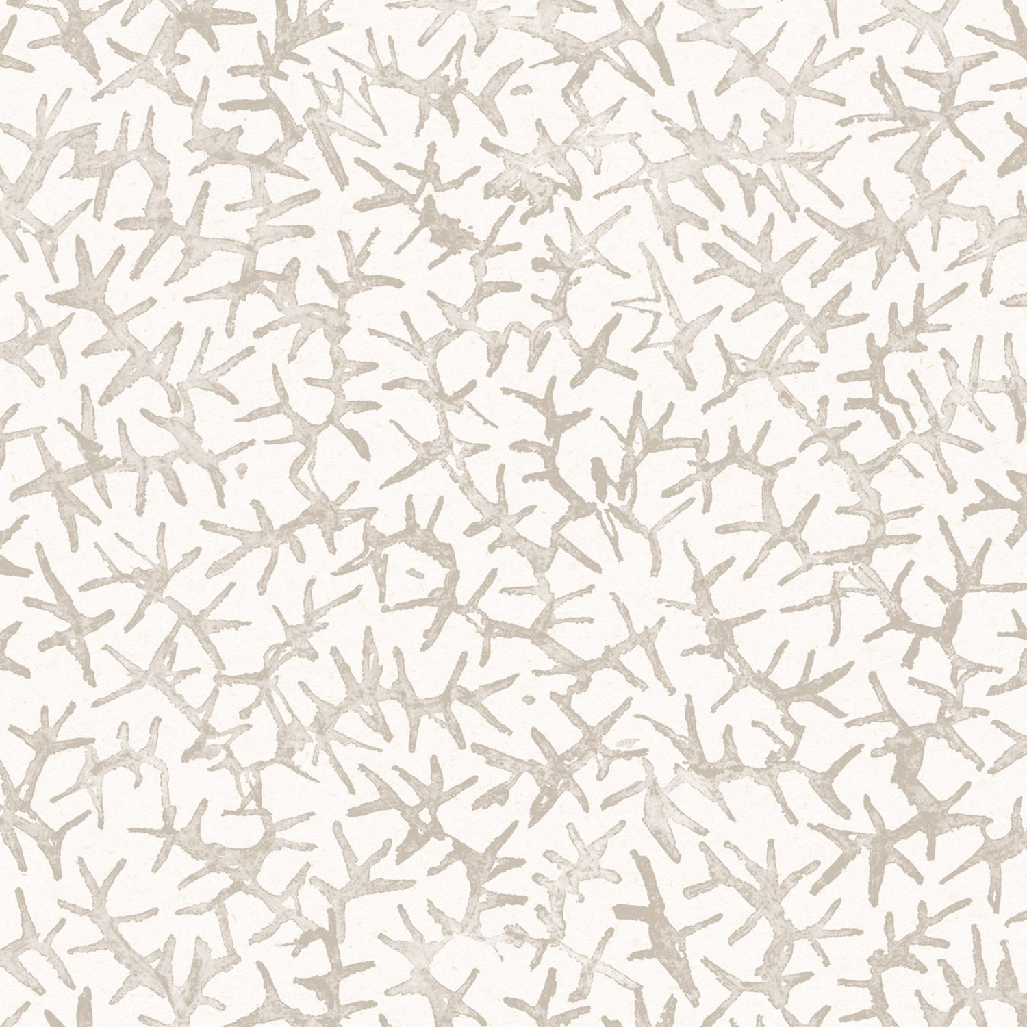 Detail of wallpaper with small scale coral design in soft grey on white. 