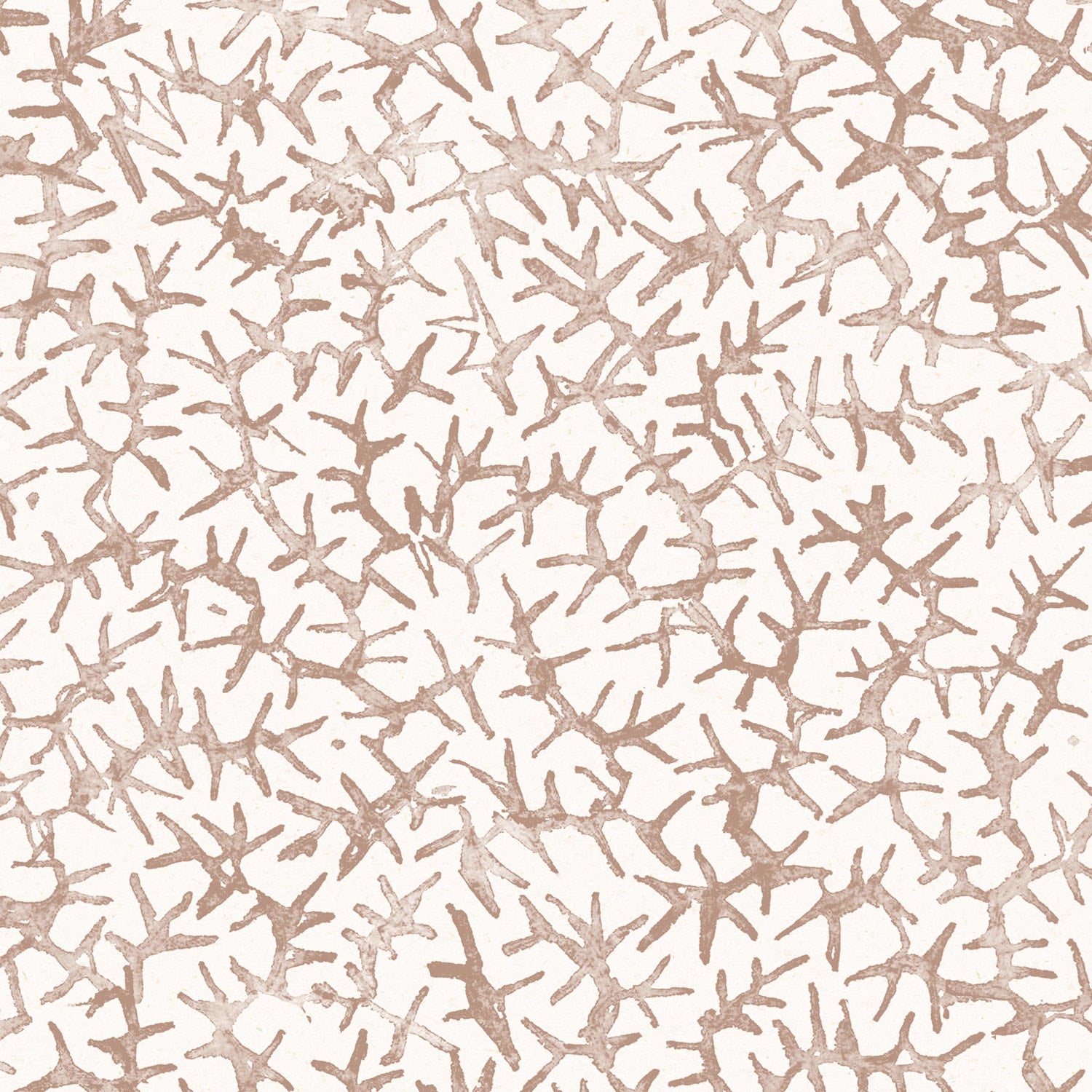 Detail of wallpaper with small scale coral design in brown on white. 
