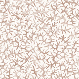 Detail of wallpaper with small scale coral design in brown on white. 